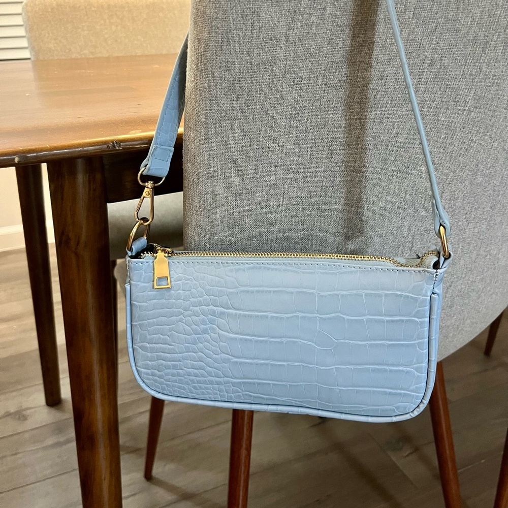 Mini Faux Croc Bag in Baby Blue | handbag
